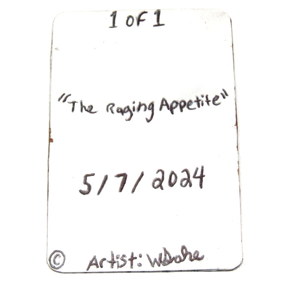 ACEO Art Card Cat Original The Raging Appetite Artist Signed Miniature - Picture 2 of 2